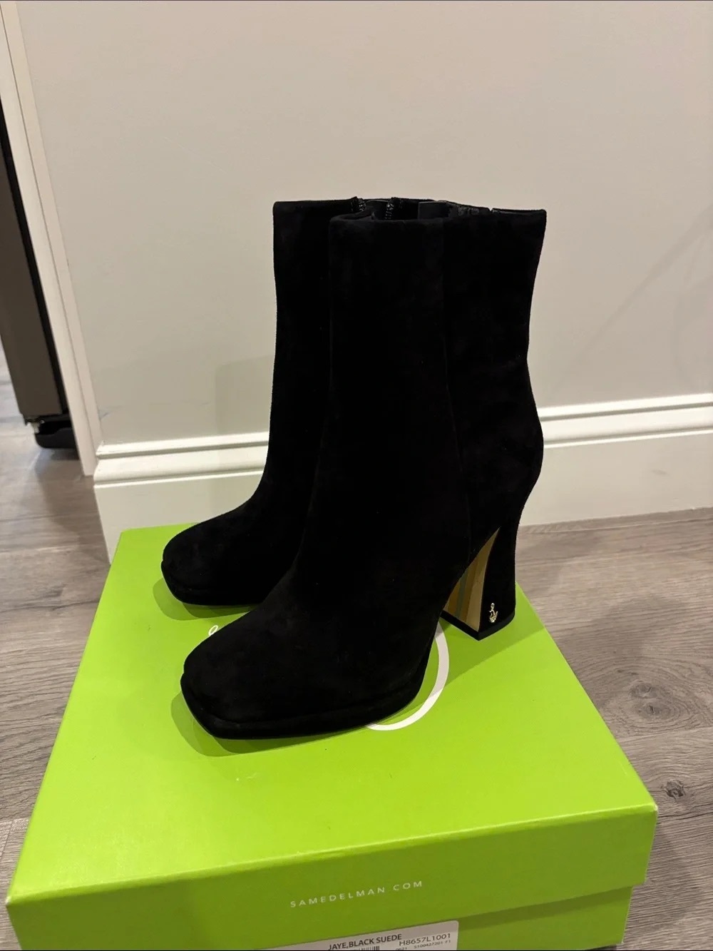 Sam Edelman Black Suede Block Heel Ankle Boots